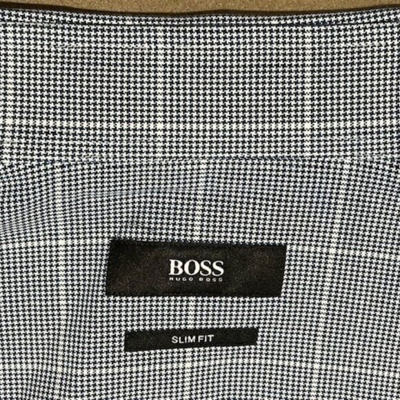 New HUGO BOSS NAVY BLUE & WHITE Dress Shirt, 100% Cotton, Size 38/15 SLIM FIT - Picture 5 of 6